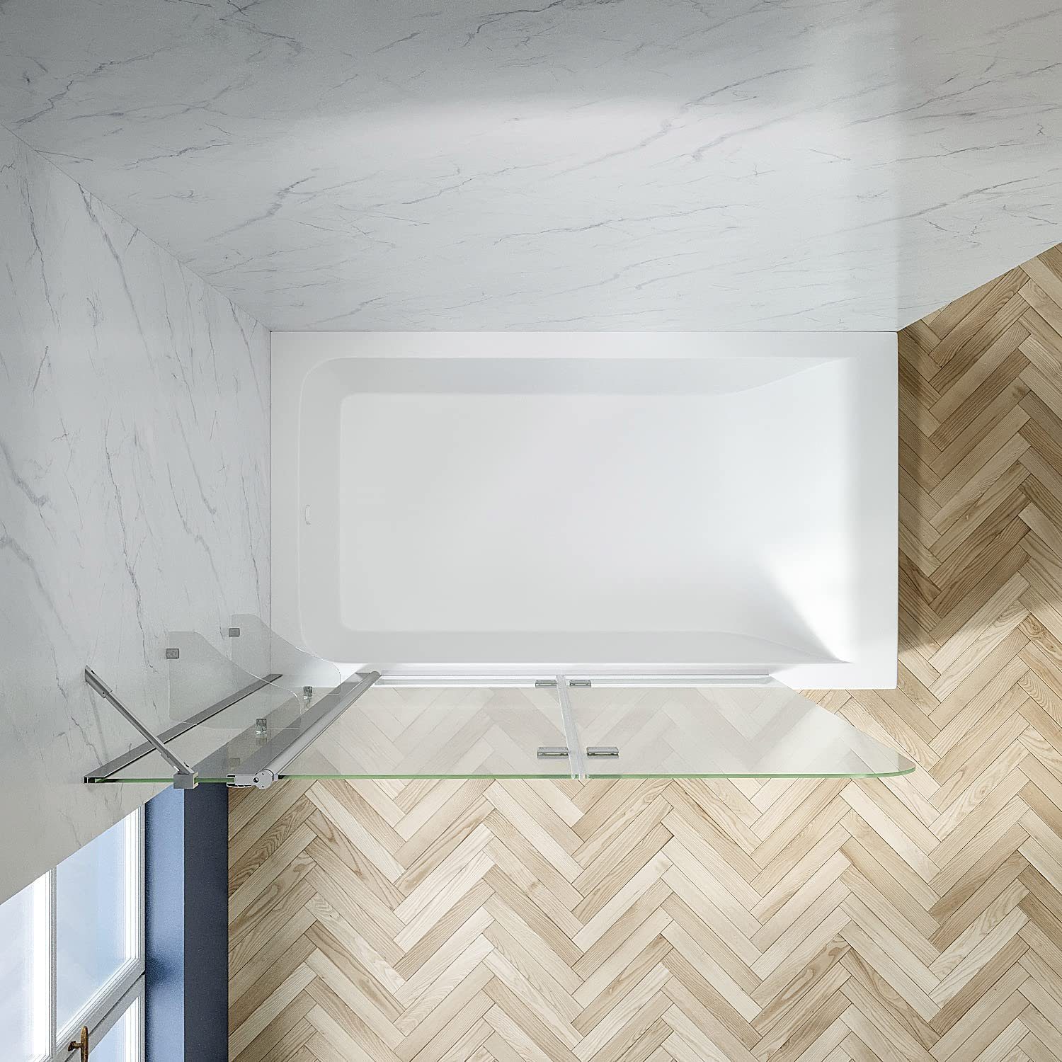 AQUABATOS Badewannenaufsatz Badewannenaufsatz Duschwand Duschabtrennung faltbar mit Duschablagen, 5 mm Einscheiben-Sicherheitsglas (ESG) mit Nanobeschichtung, Lotuseffekt, großer Verstellbereich, mit Acryl- Duschablage