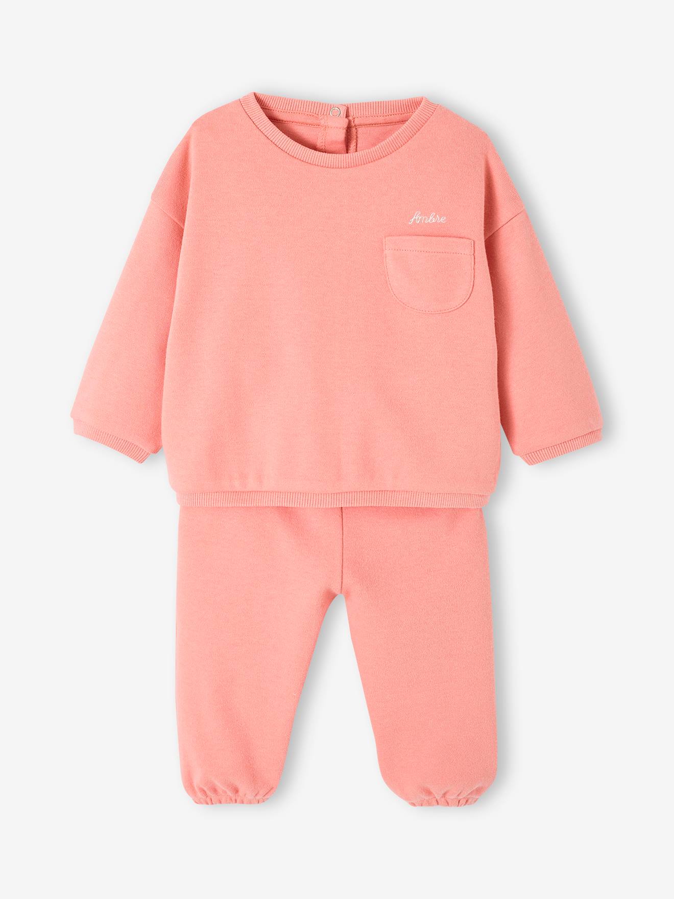 Vertbaudet Baby-Set: Sweatshirt & Hose, personalisierbar Oeko-Tex - blush