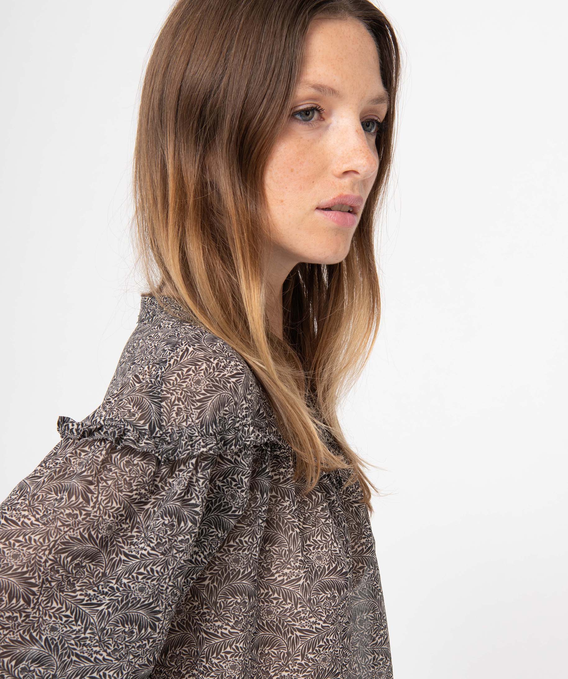 Blouse femme imprimée en voile à manches longues imprime | GEMO