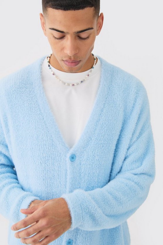 Flauschiger Strick-Cardigan in Hellblau