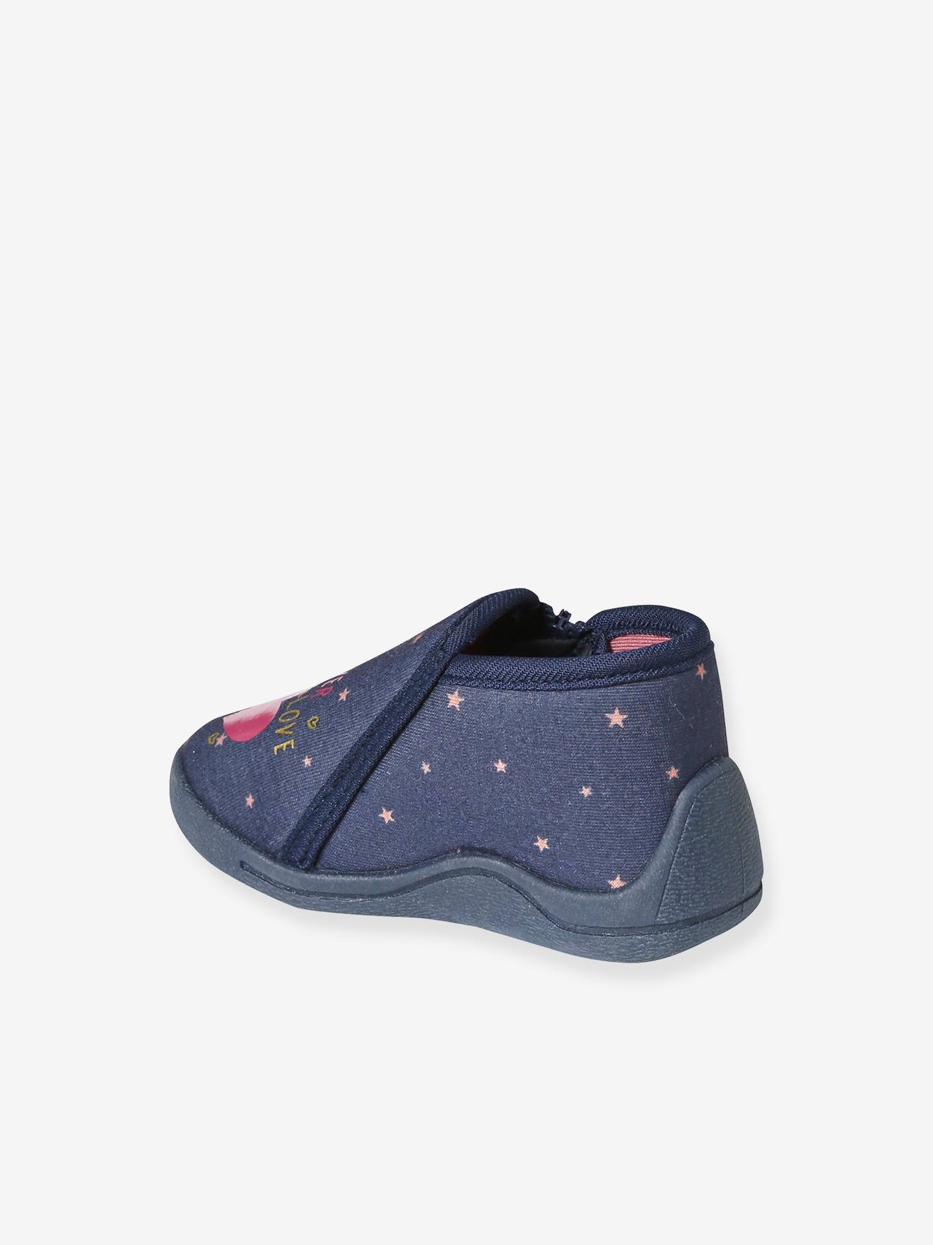 Chaussons zippés bébé en toile bleu