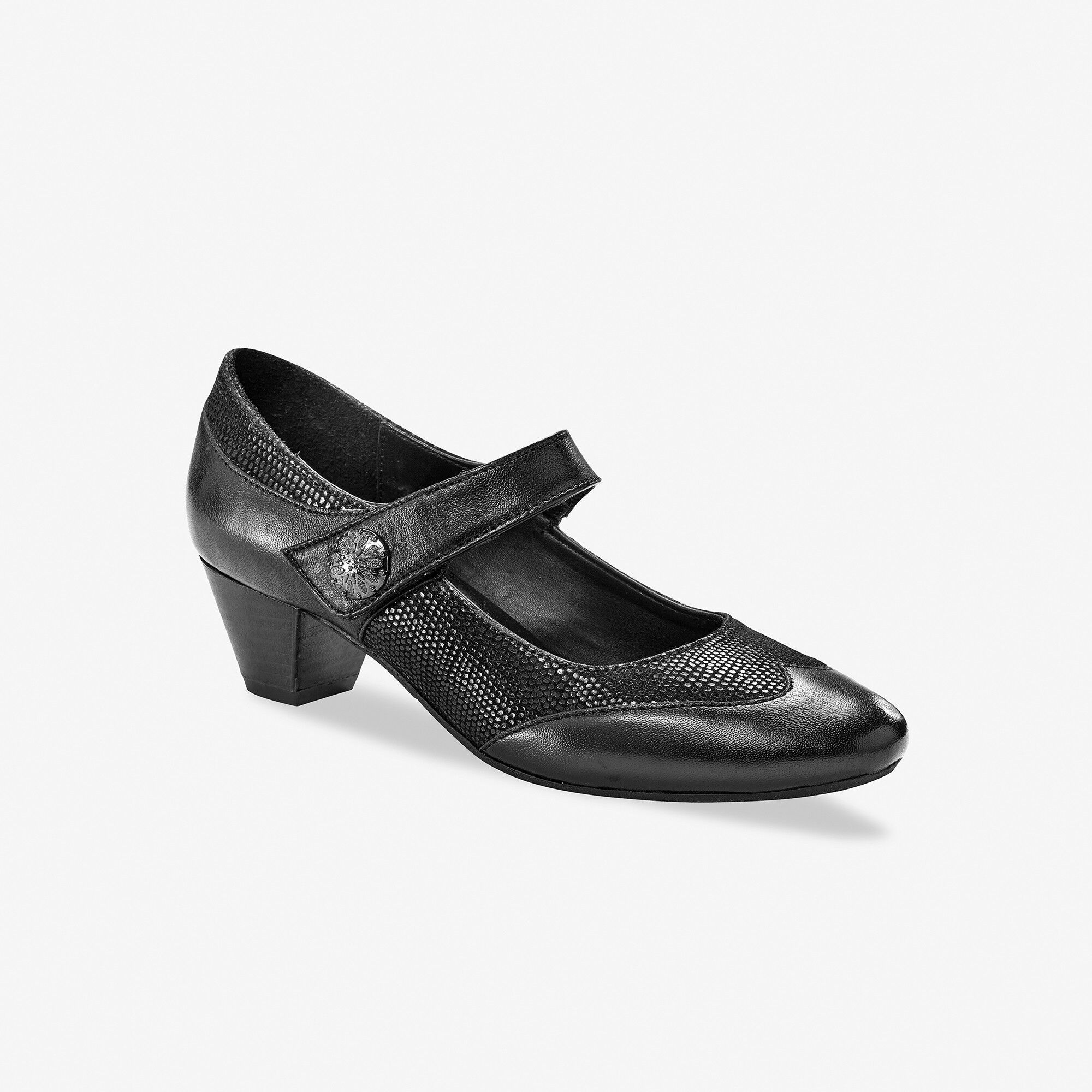 Babies en cuir à talon, largeur confort