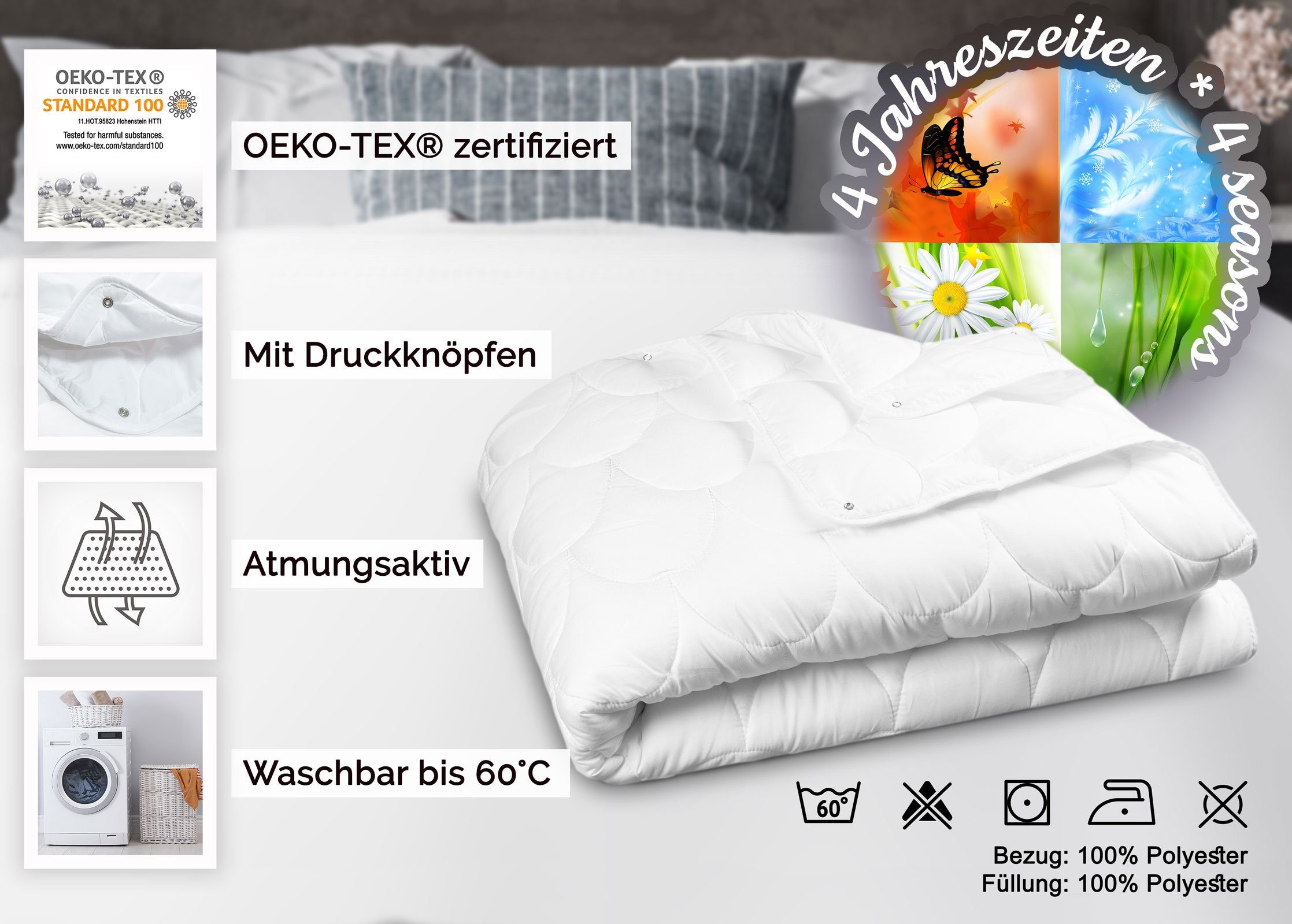 4-Jahreszeitenbett, ZOLLNER, Füllung: 100% Polyester, Bezug: 100% Polyester, 135 x 200 cm, vom Hotelwäschespezialisten