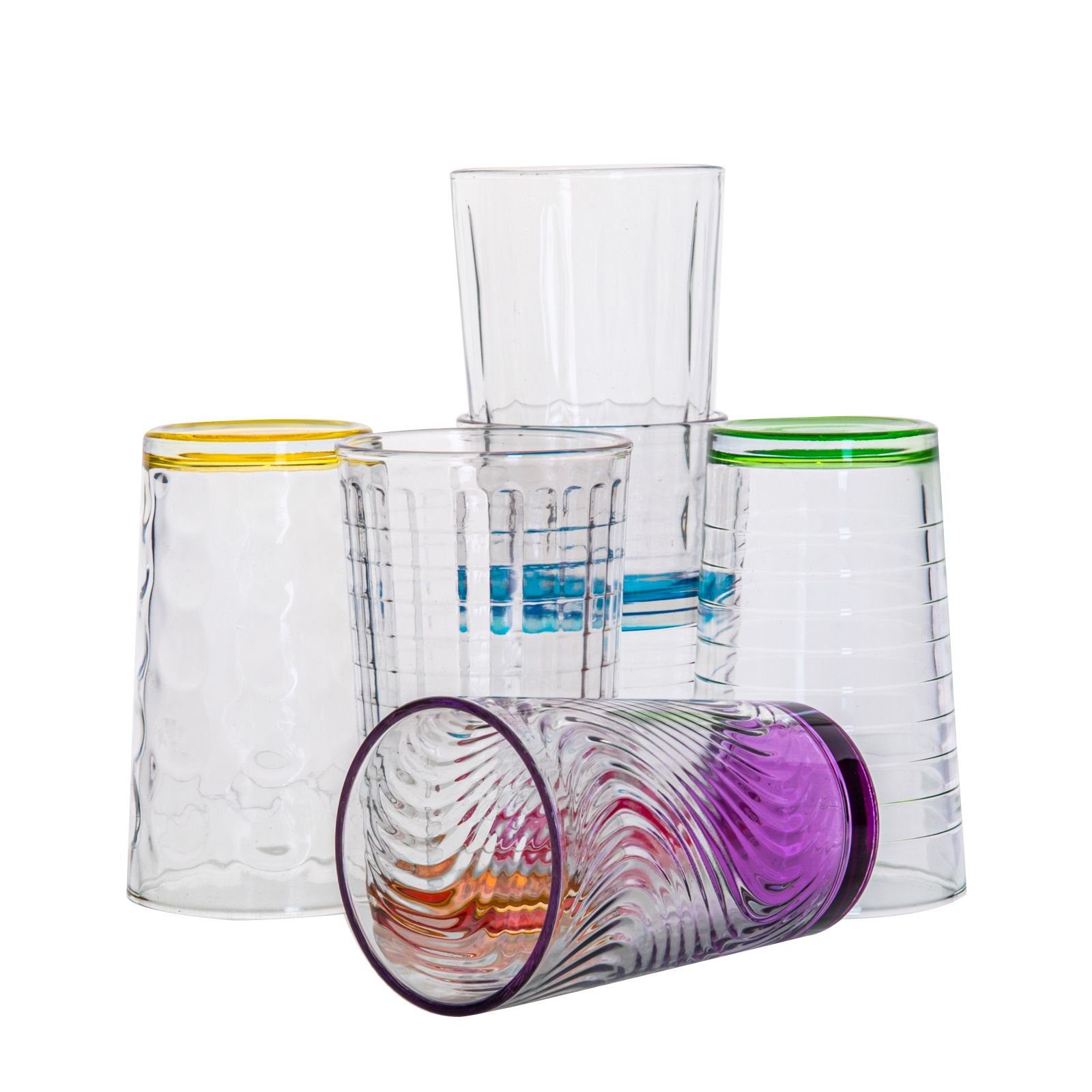 astor24 Gläser-Set 6 x bunte Trinkkgläser Kindergläser Wassergläser, Glas, hochwertig bunte Gläser in PREMIUM Qualität -