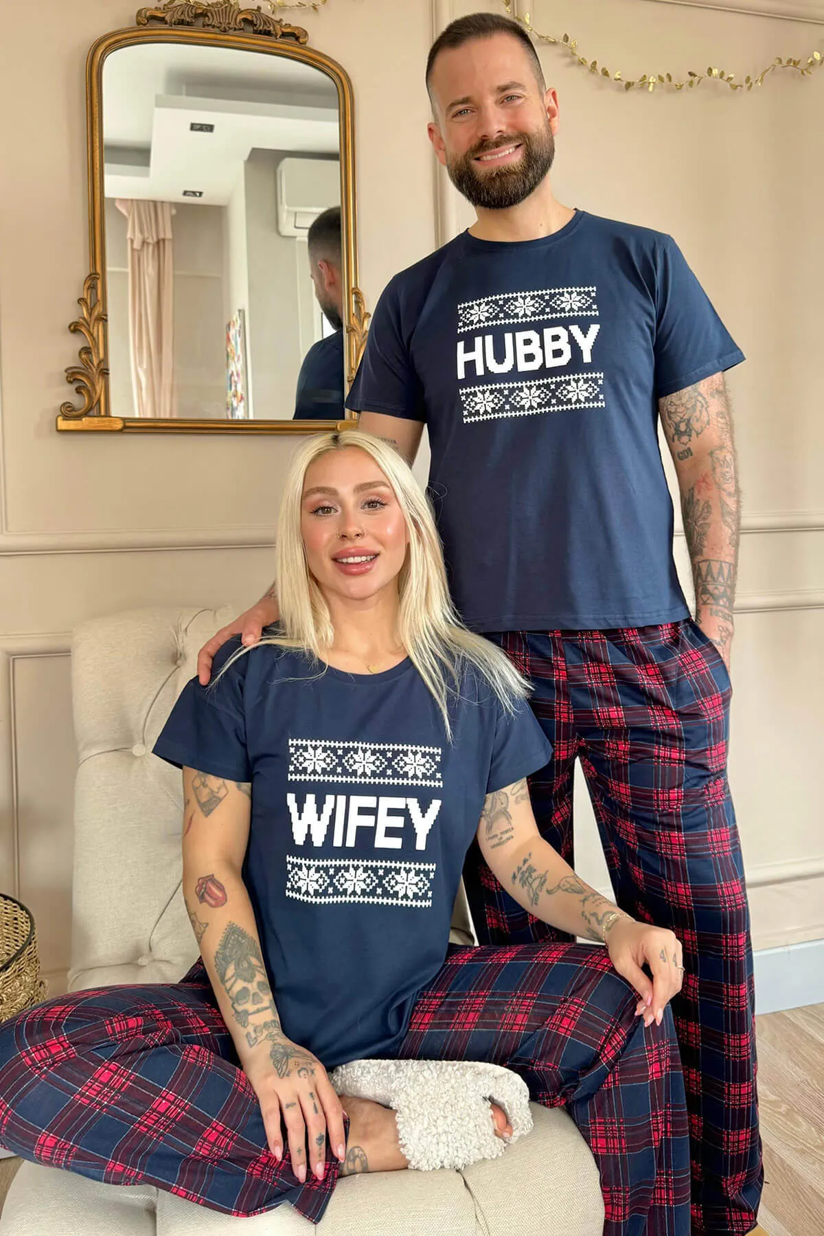 Pijamaevi  Marineblaues Wifey Kurzarm-Pyjama-Set für Damen von Dear Family