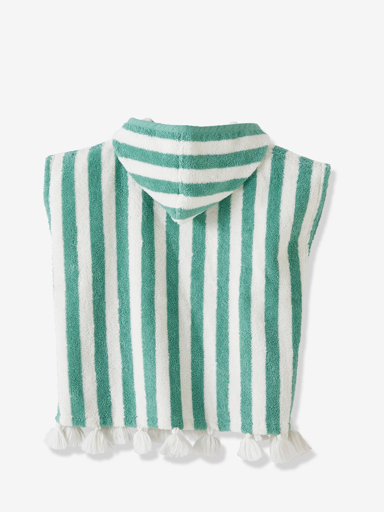 Poncho de bain enfant à rayures personnalisable bleu