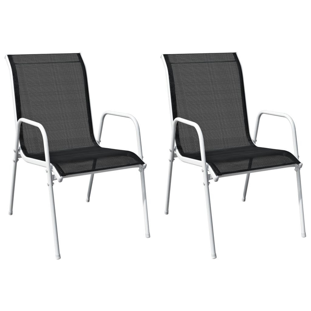 vidaXL Gartenstuhl Stapelbare Gartenstühle 2 Stk. Stahl und Textilene Schwarz (2 St)