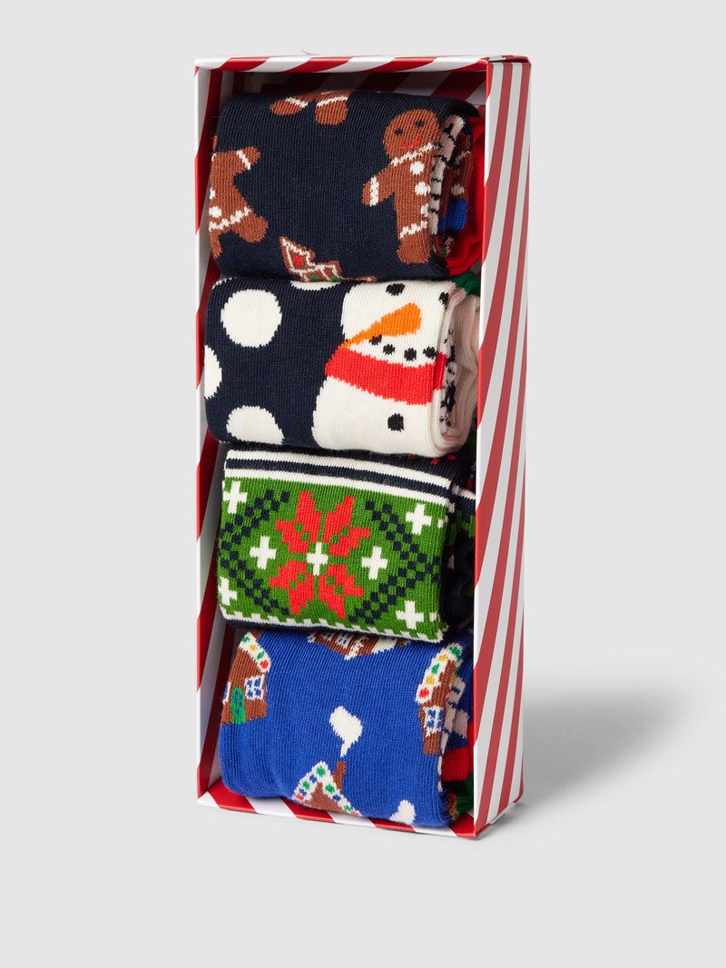 Socken mit Allover-Muster Modell 'Gingerbread' im 4er-Pack in marineblau