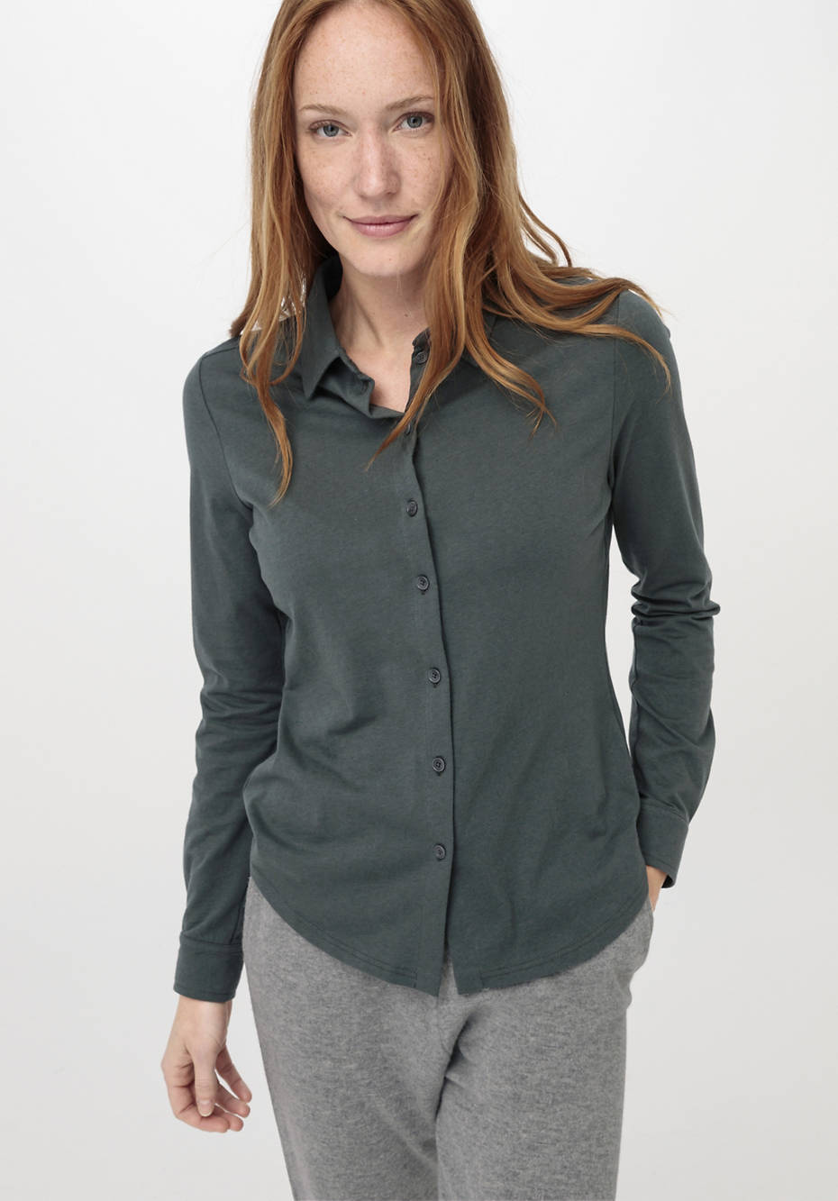 Jersey-Bluse aus Bio-Baumwolle mit Bio-Schurwolle