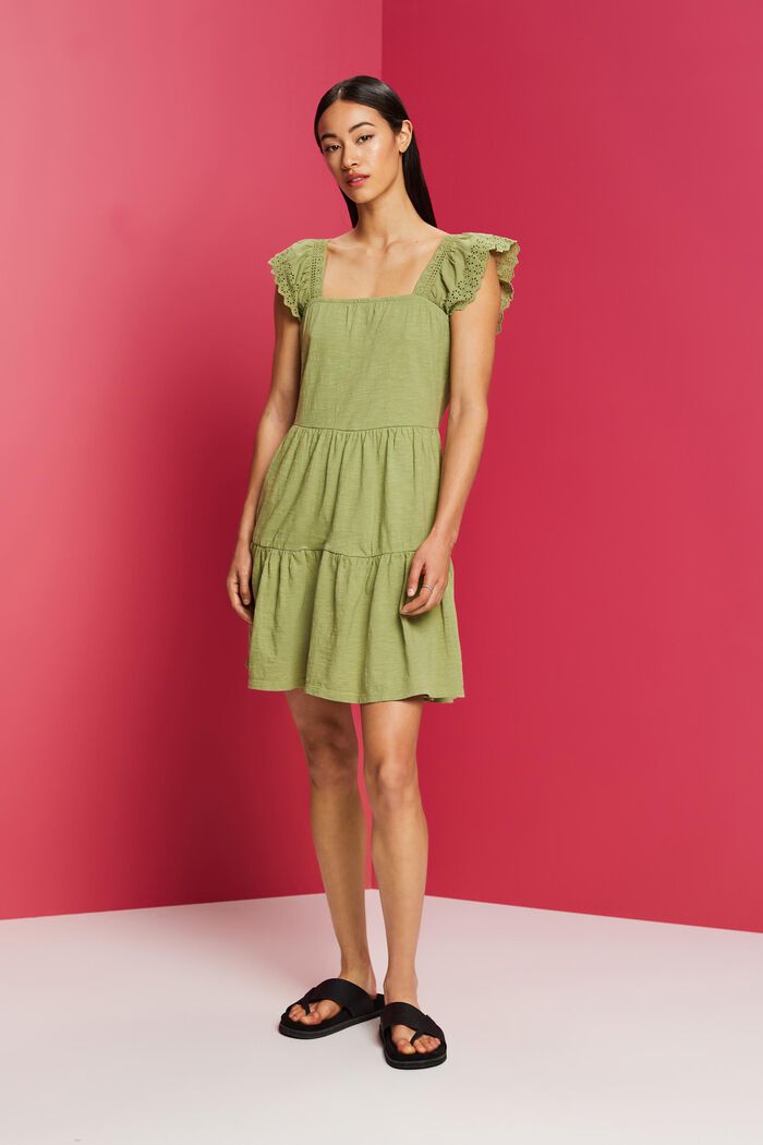 Jerseykleid mit Ärmeln aus bestickter Spitze