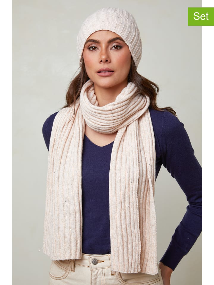 Soft Cashmere 2tlg. Set: Mütze und Schal in Beige günstig kaufen onesize