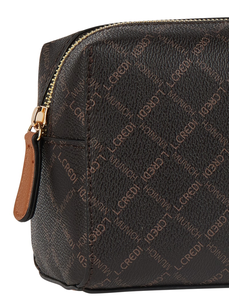 Kosmetiktasche mit Logo-Muster in mittelbraun