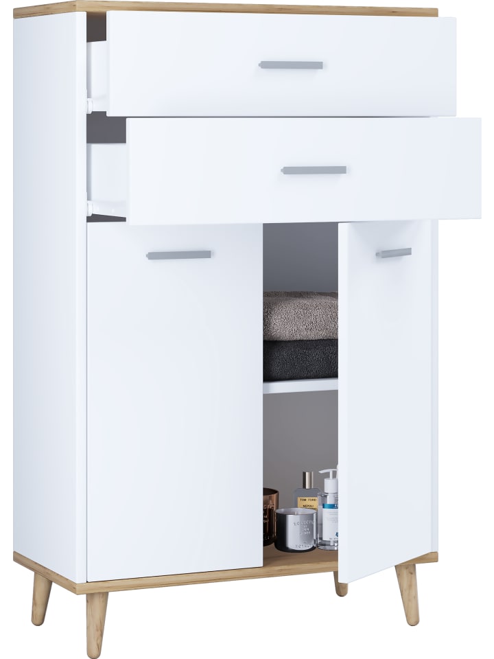 VCM  Holz Badmöbel Sideboard Kommode Bad Schrank Landos in Weiß / Honig-Eiche günstig kaufen onesize