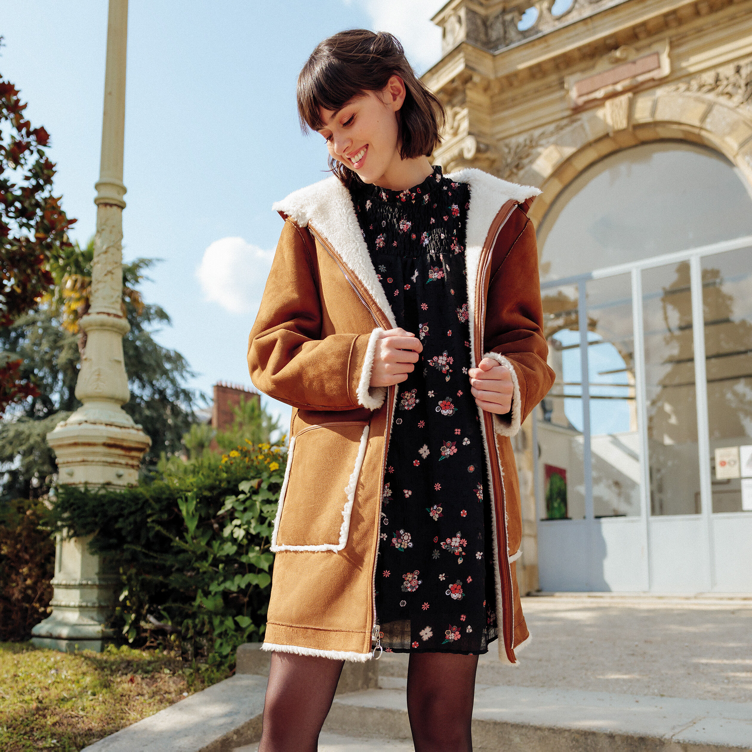 Manteau droit réversible camel femme | Cache Cache