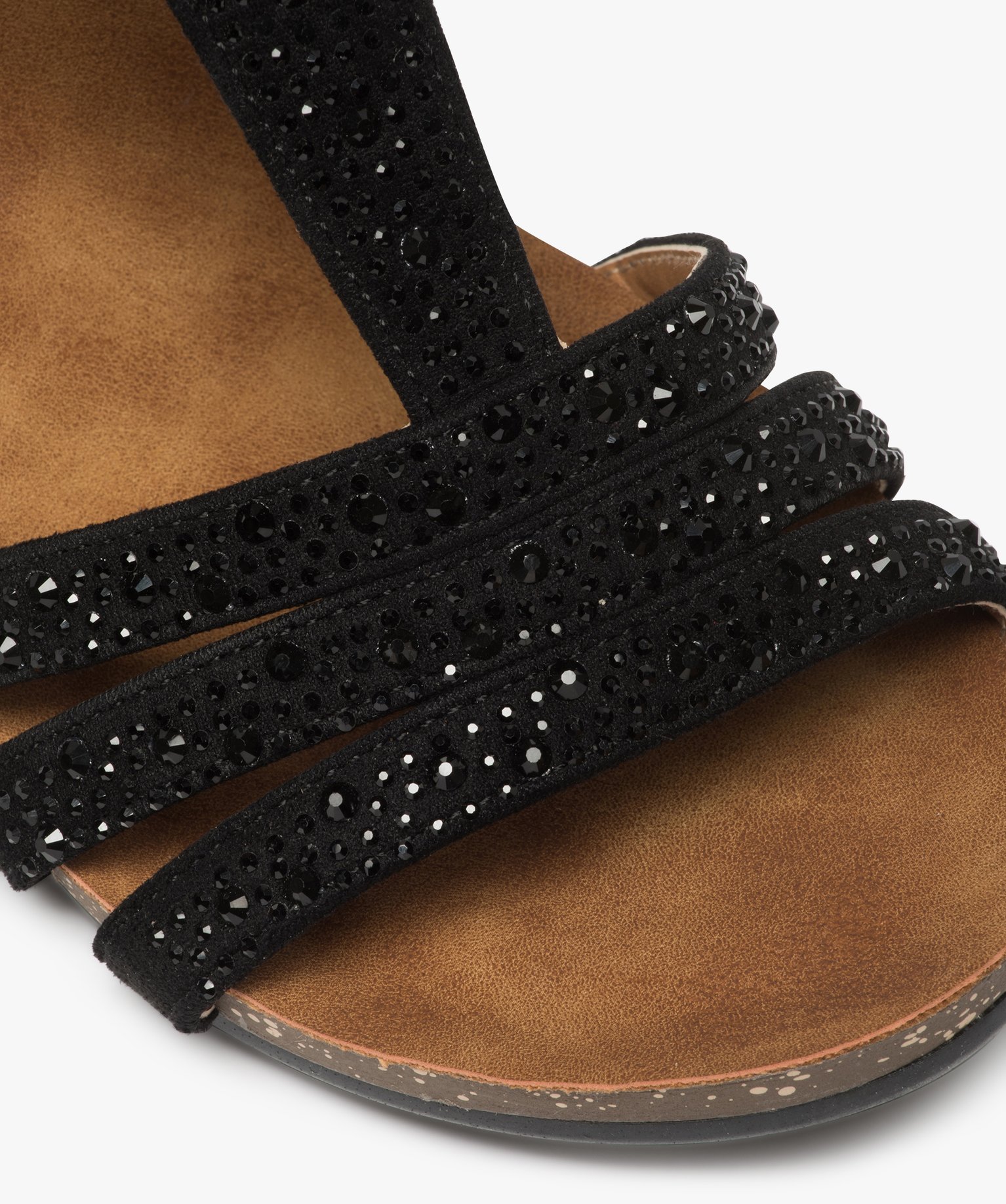 Sandales femme compensées à brides strass élastiquées noir | GEMO