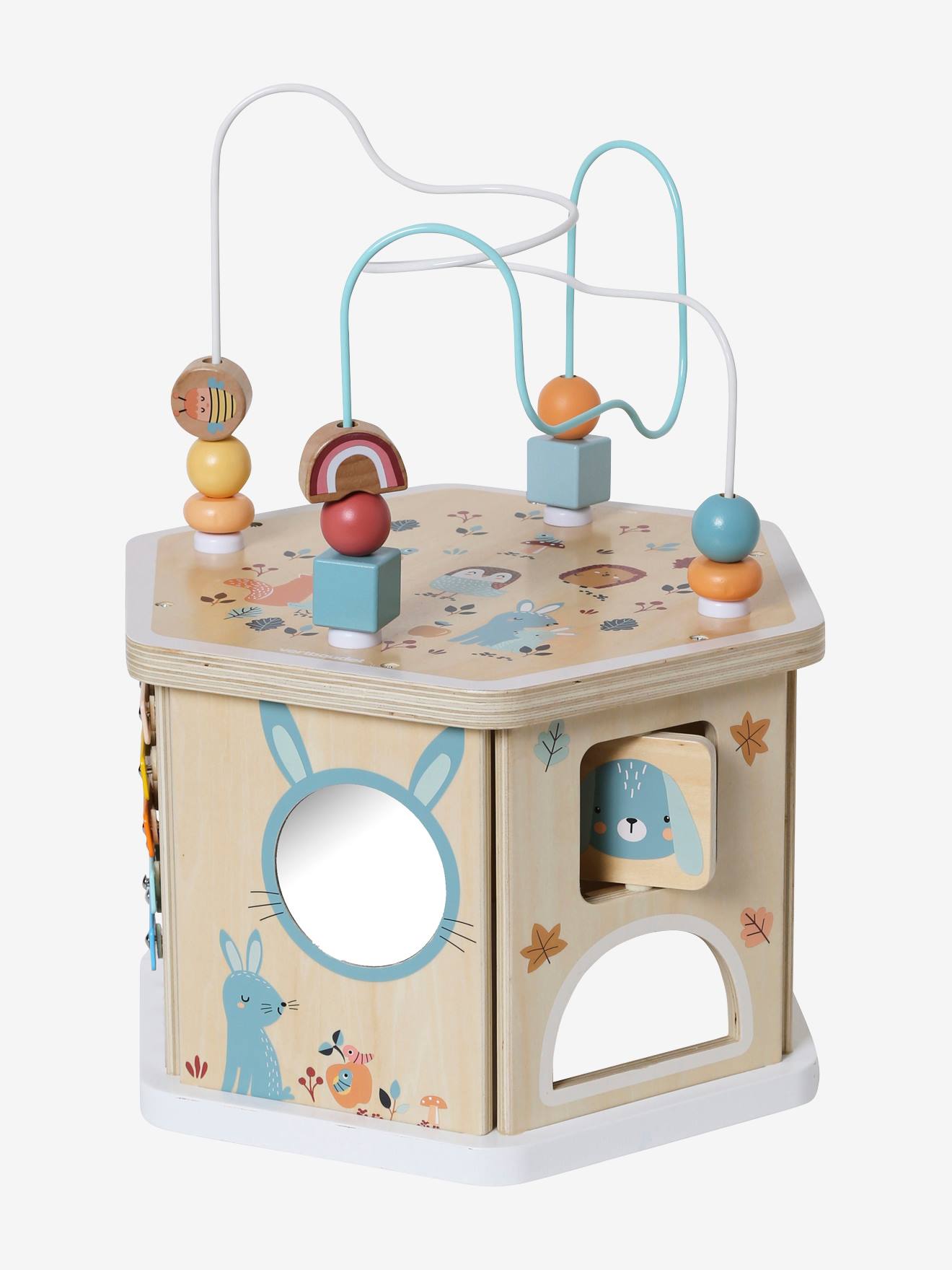 Grand cube d'activités hexagonal Les amis de la forêt en bois FSC® beige