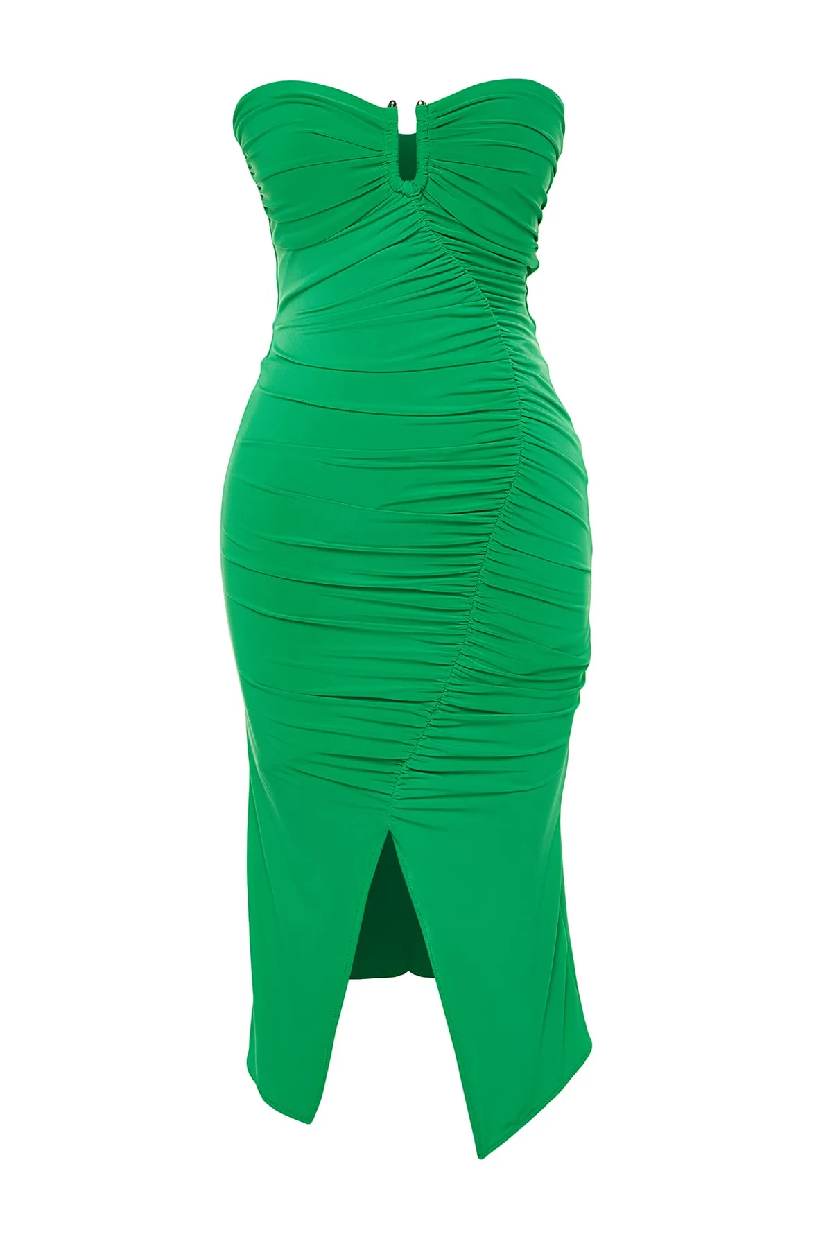 Trendyol Collection  Grünes, tailliertes, drapiertes Abendkleid mit Strickaccessoires TPRSS23EL00015