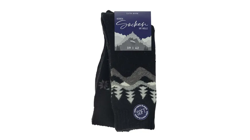 Herren Wintersocken mit Wolle 2er Pack schwarz