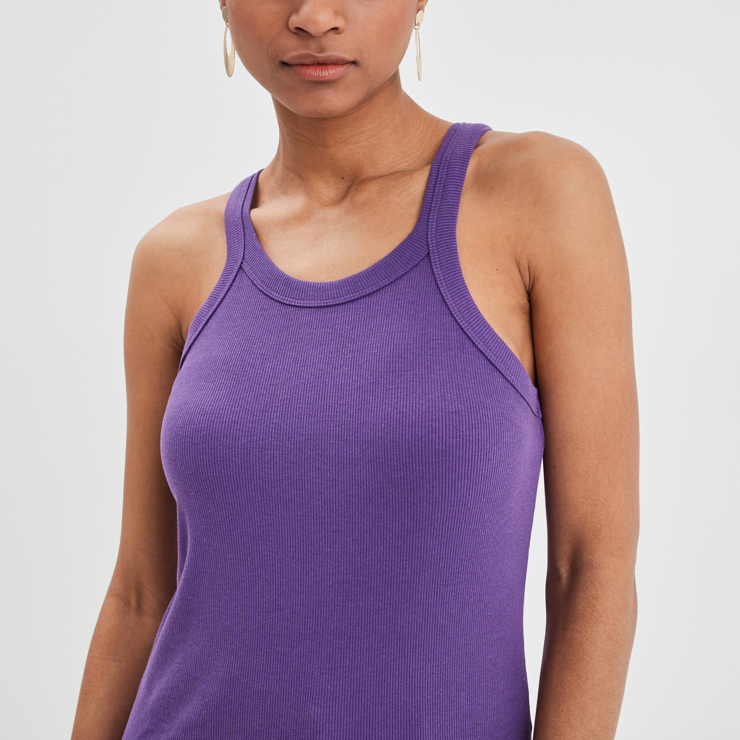 Débardeur côtelé encolure américaine violet femme | La Halle