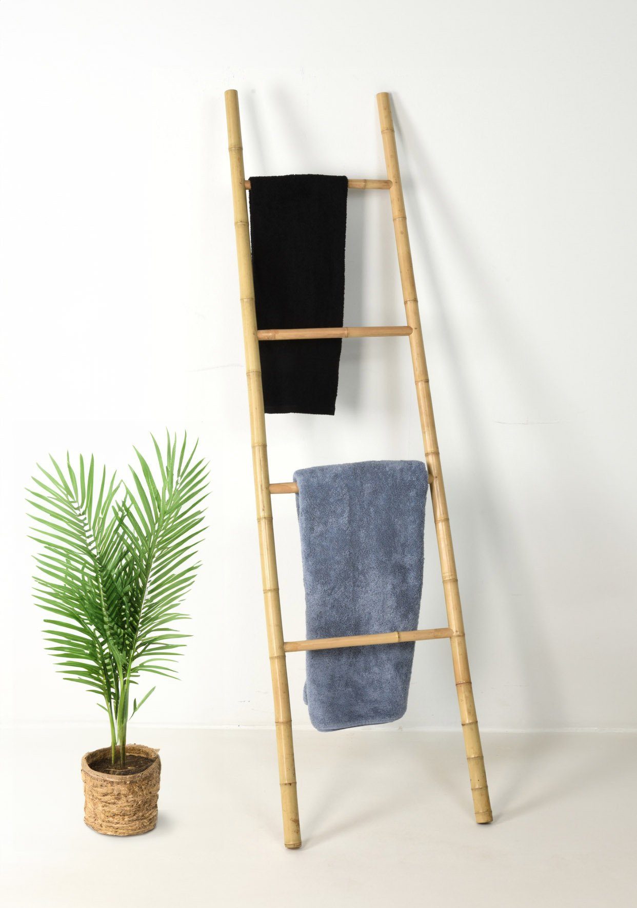 Spetebo Dekoleiter Bambus Holz Dekoleiter natur - 160 cm x 45 cm (Packung, 1 tlg), Holzleiter Deko Garderobe im Landhaus Design