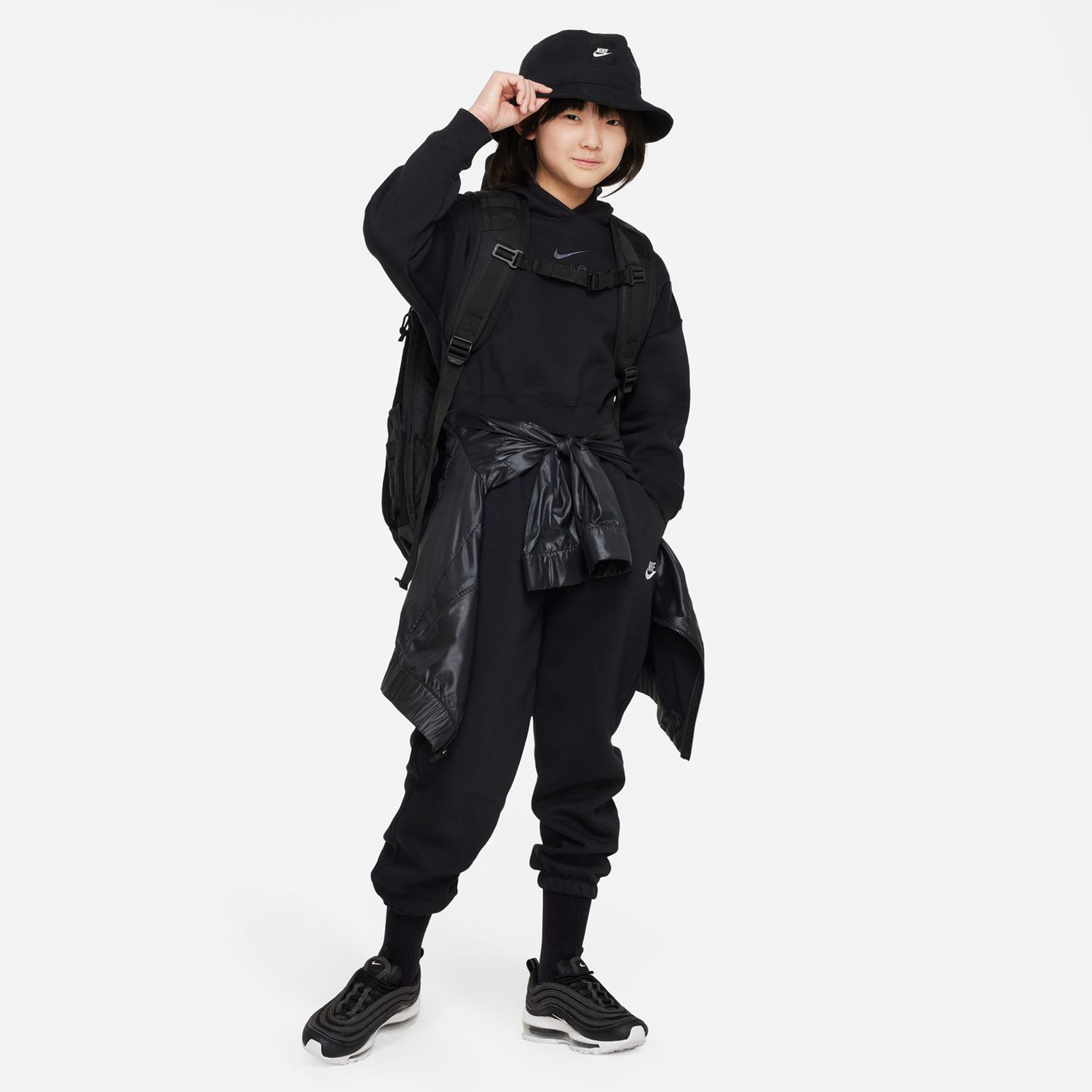 Club Fleece Loose Trainingshose Mädchen - Schwarz, Weiß