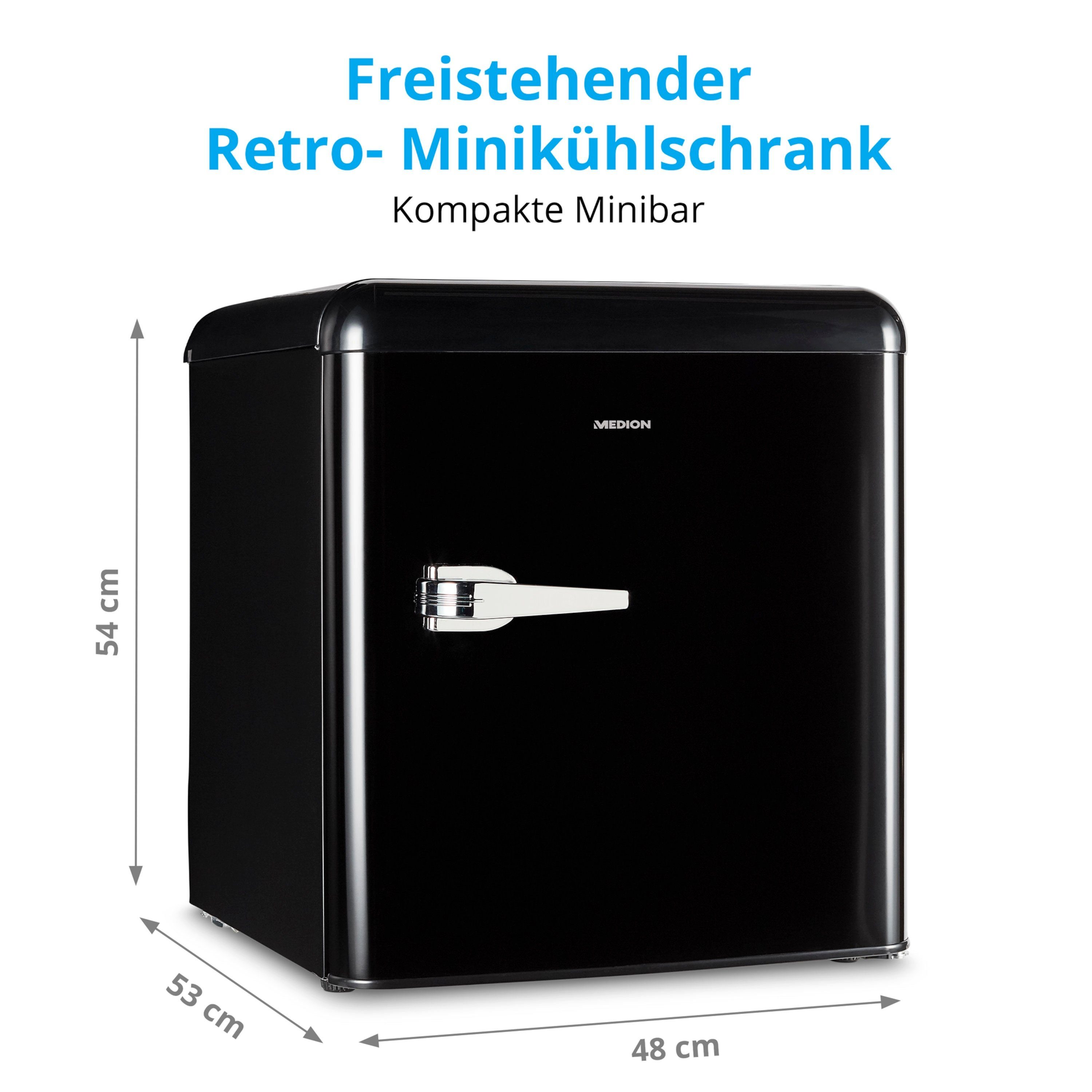 Medion® Kühlschrank MD 37171, 54 cm hoch, 48 cm breit, Retro Mini 42L / 41dB höhenverstellbare Füße F in schwarz, MD 37171