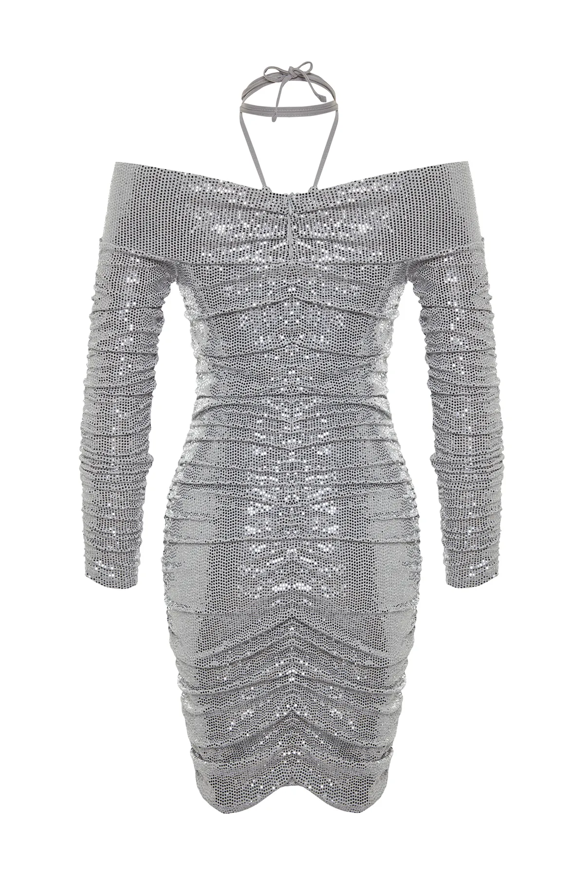 Trendyol Collection  Silbernes, tailliertes Paillettenkleid TPRAW24EL00095