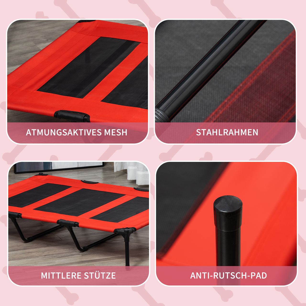 PawHut Hundeliege outdoor Hundebett Katzenbett Haustierbett Schlafplatz Rot