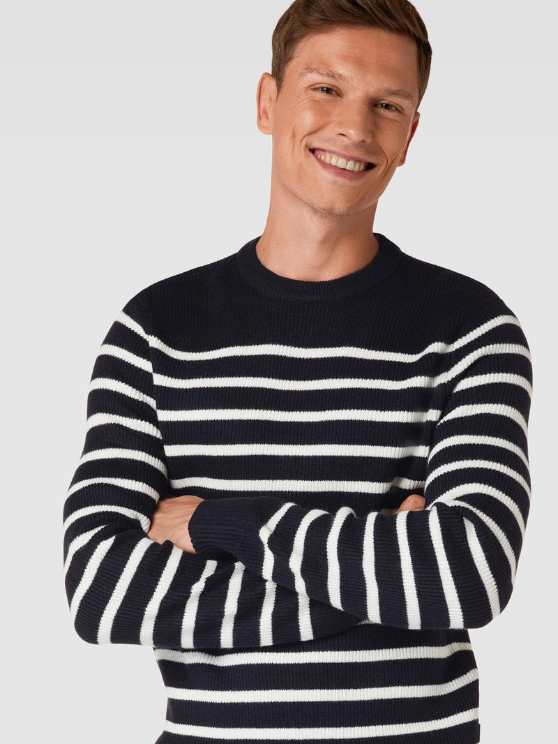 Strickpullover mit Streifenmuster Modell 'Karl' in marineblau