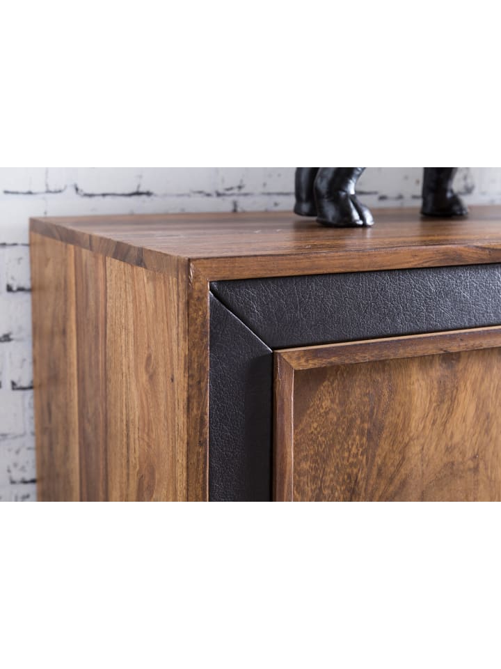 KADIMA DESIGN Design Sideboard Massivholz mit Kunstleder 160x44x80 cm günstig kaufen onesize