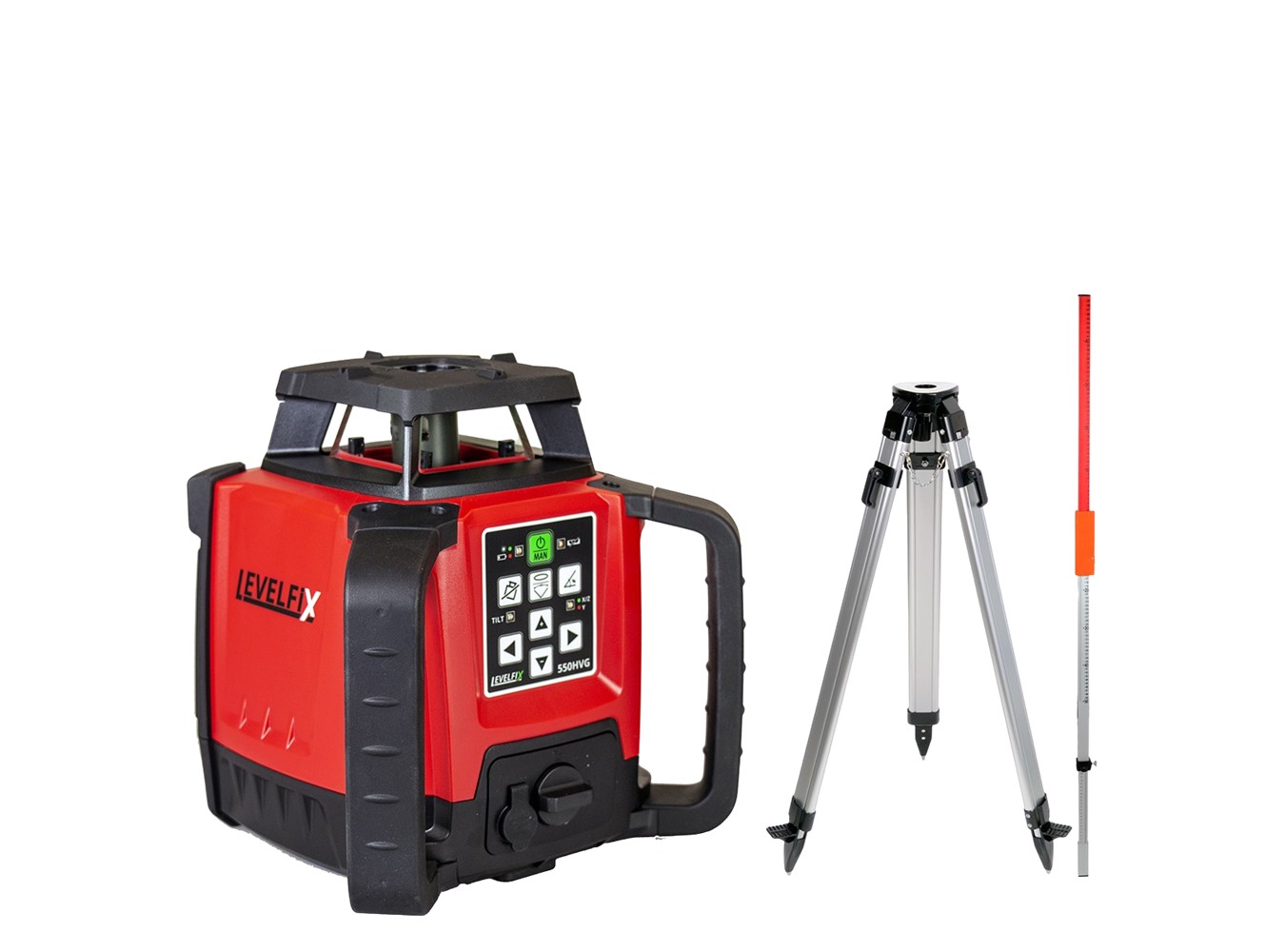 Nivel láser autonivelante Levelfix 554514 550HVG Allround para construcción, color verde + trípode de 1,8 m + varilla de medición