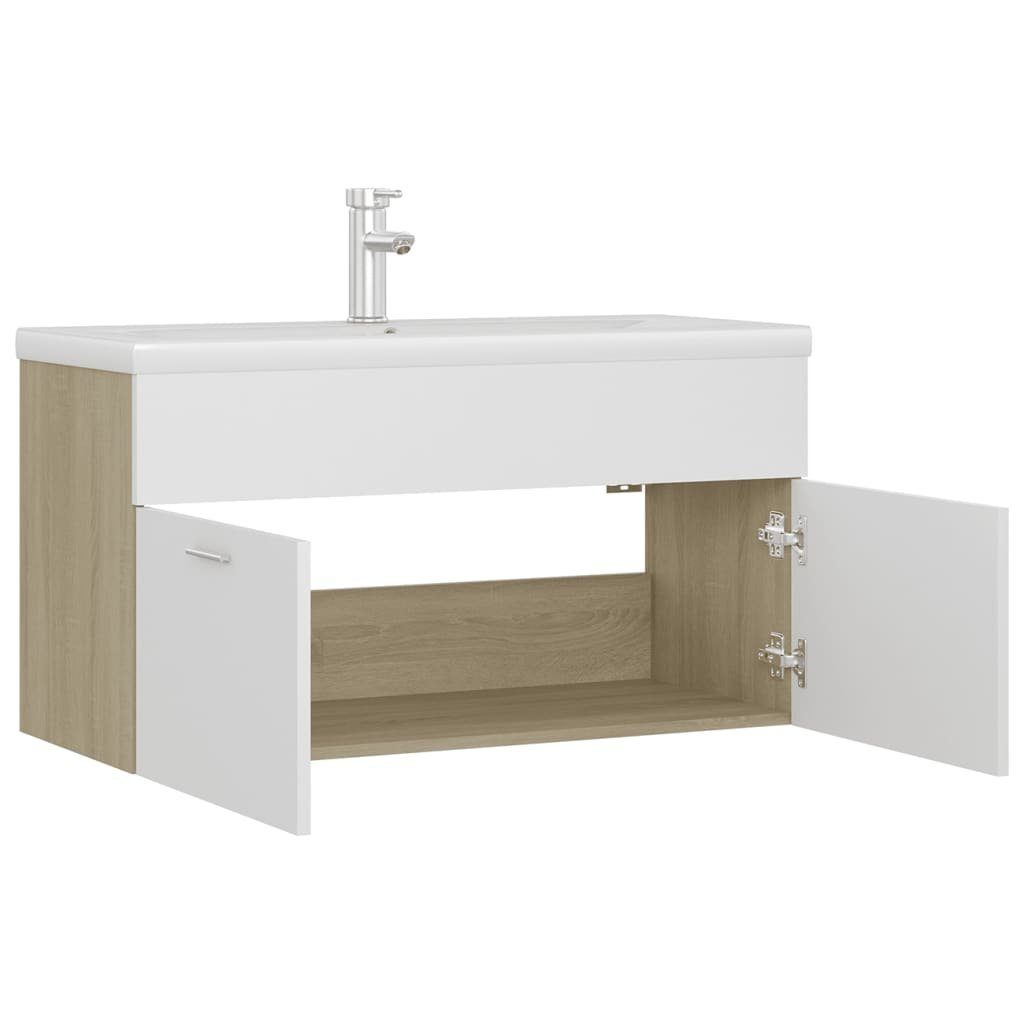 vidaXL Badezimmerspiegelschrank Waschbeckenunterschrank mit Einbaubecken Weiß und Sonoma-Eiche (1-St)