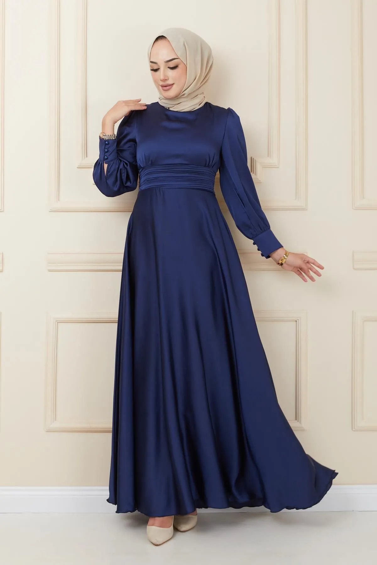 Olcay  Abendkleid mit Taillenfalten und Gürtel MARINEBLAU 1595