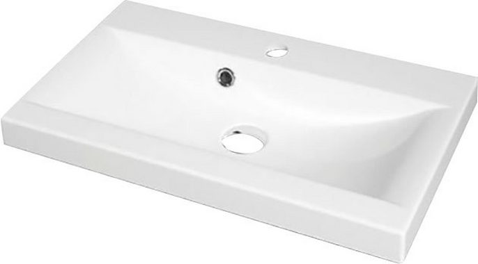welltime Badmöbel-Set Canada, (Komplett-Set, 3-St., Fronten mit Wellenstruktur), Badmöbel mit Soft-Close, Waschtisch mit Becken, Spiegel und Badschrank