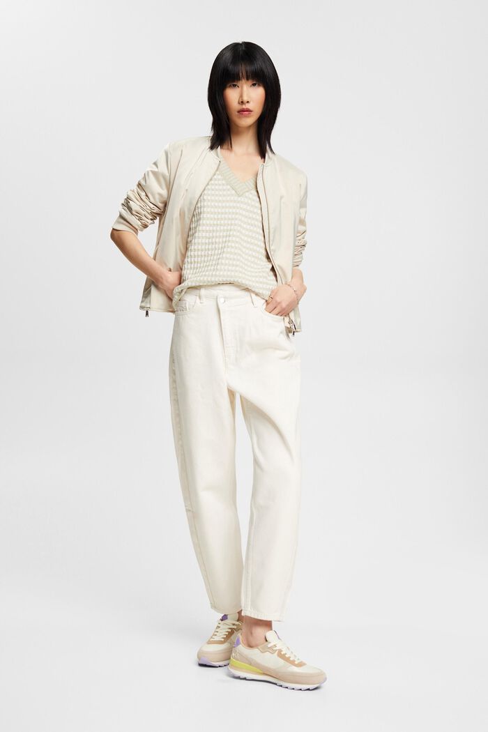 Gerippter Kurzarm-Pullover mit Streifen
