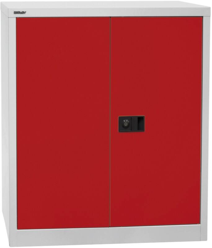 Bisley Flügeltürenschrank Universal Verzinkt Lichtgrau, Kardinalrot 914 x 400 x 1.000 mm