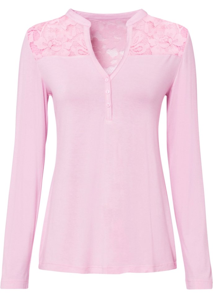 Henleyshirt mit Spitzeneinsatz