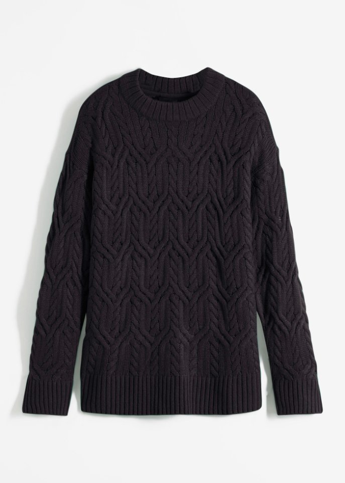 Rundhals-Pullover mit Zopfmuster