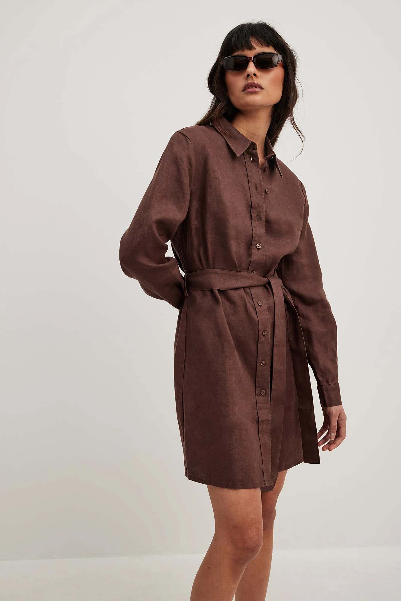 Minikleid mit Kordelzug aus Leinenmischung