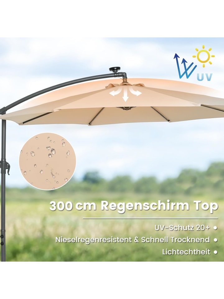 COSTWAY 300cm Ampelschirm mit LED & Sandsäcke in Beige günstig kaufen onesize