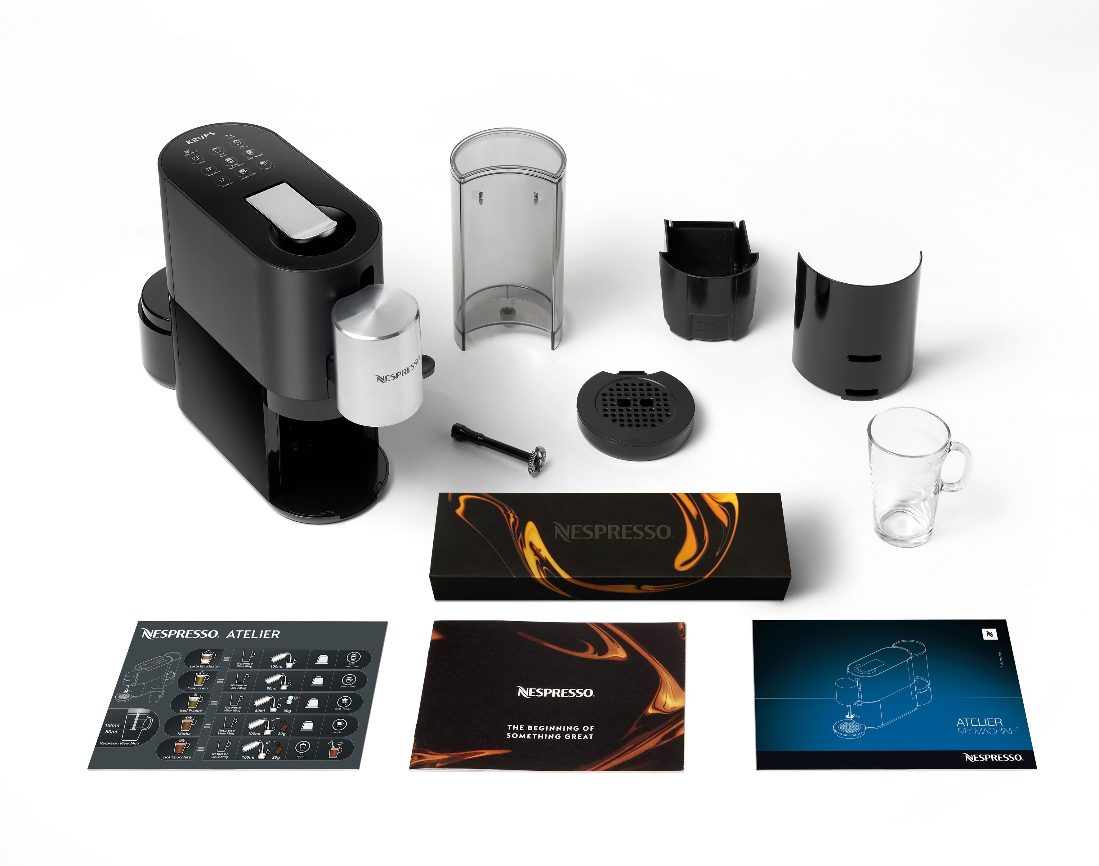 Nespresso Kapselmaschine XN8908 Atelier von Krups, Wassertank: 1 L, 19 Bar Druck, inkl. Nespresso Glastasse + Kapseln