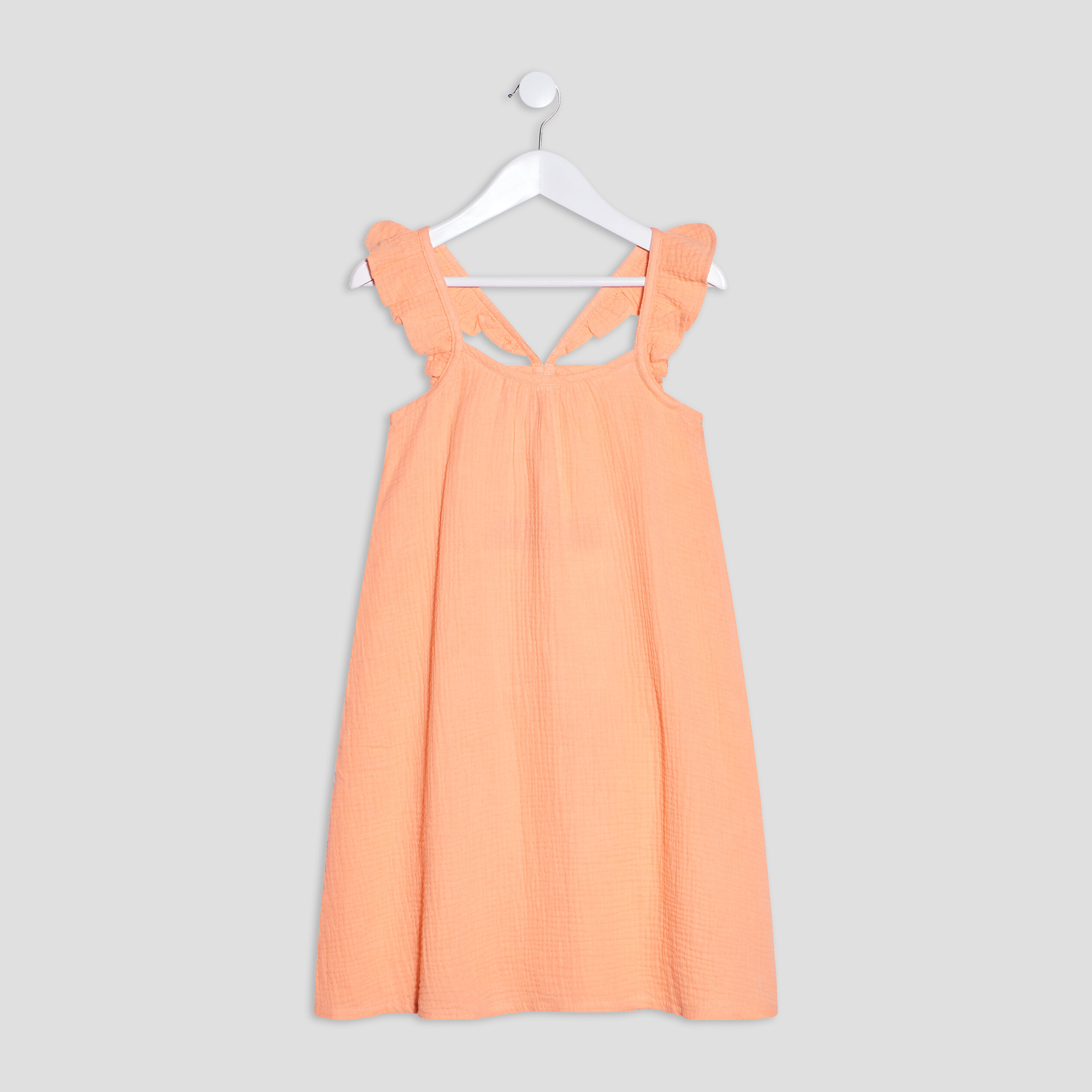 Robe évasée à bretelles orange corail fille | La Halle