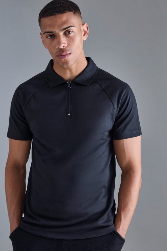 Slim-Fit Raglan Poloshirt mit Reißverschluss
