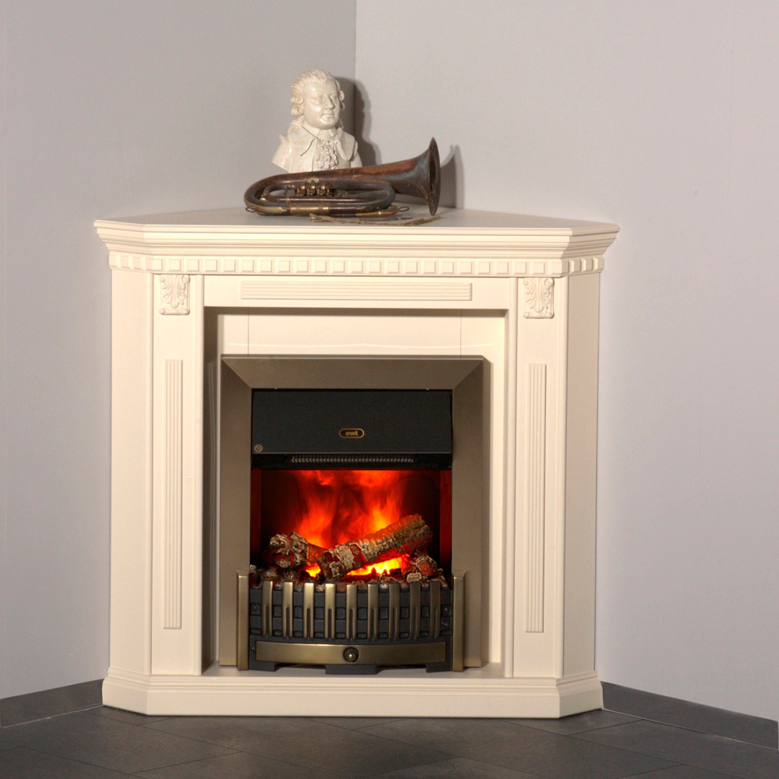 Albero Elektrokamin Georgia, Eckkamin mit Heizung, 1000/2000 W, 3D Flammeffekt, Fernbedienung