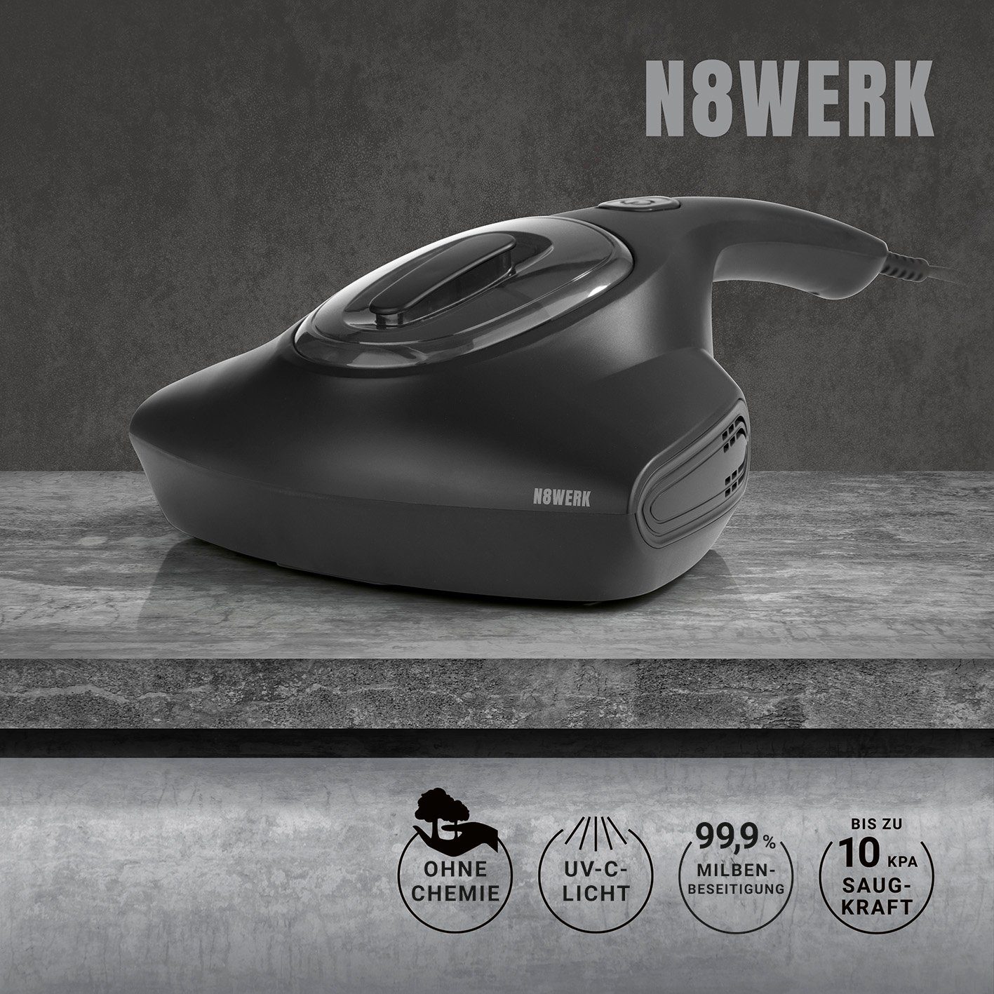 N8WERK Matratzenreinigungsgerät Milbensauger Midnight Black Edition