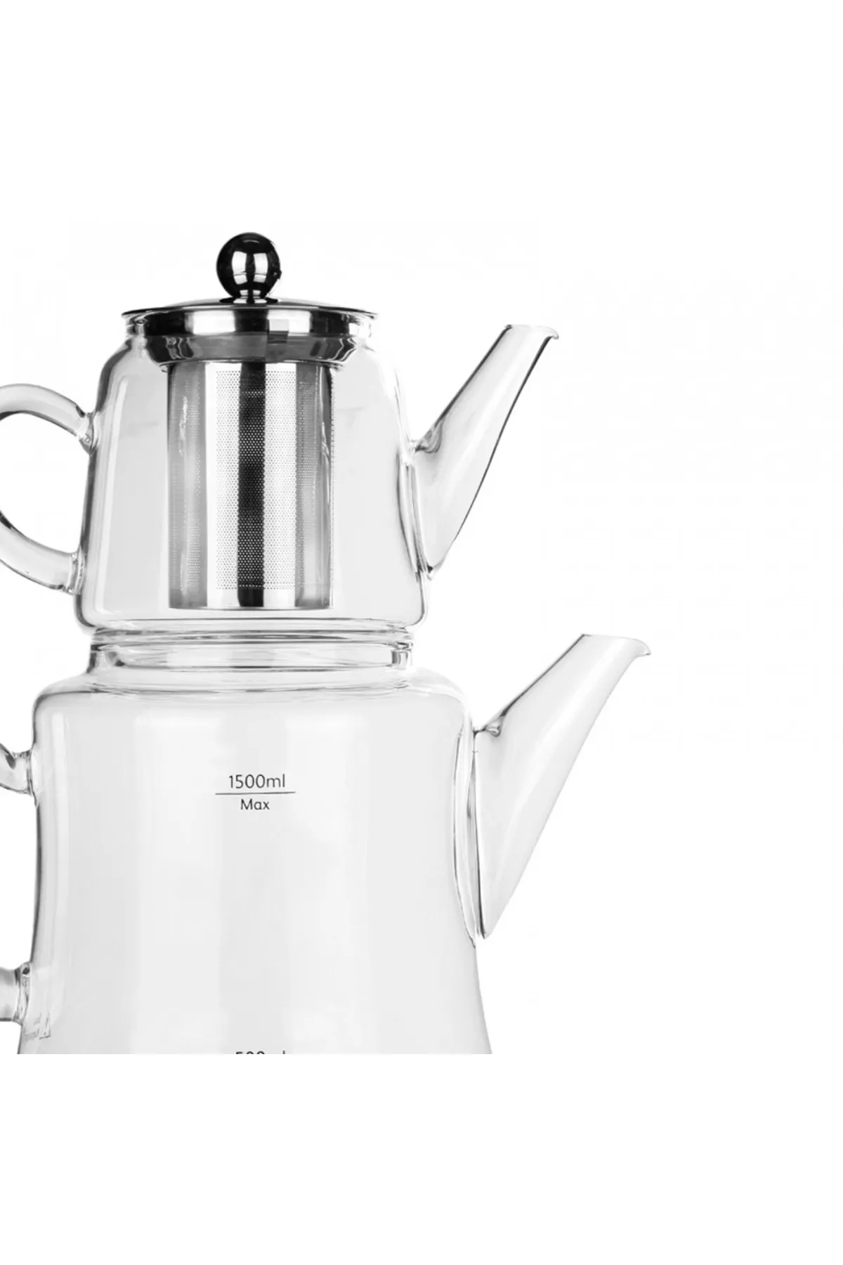 Karaca  Dora Teekanne aus Glas, Kanne 450ml, Wasserkocher 180ml, Geeignet für Gas- und Elektrokochsysteme