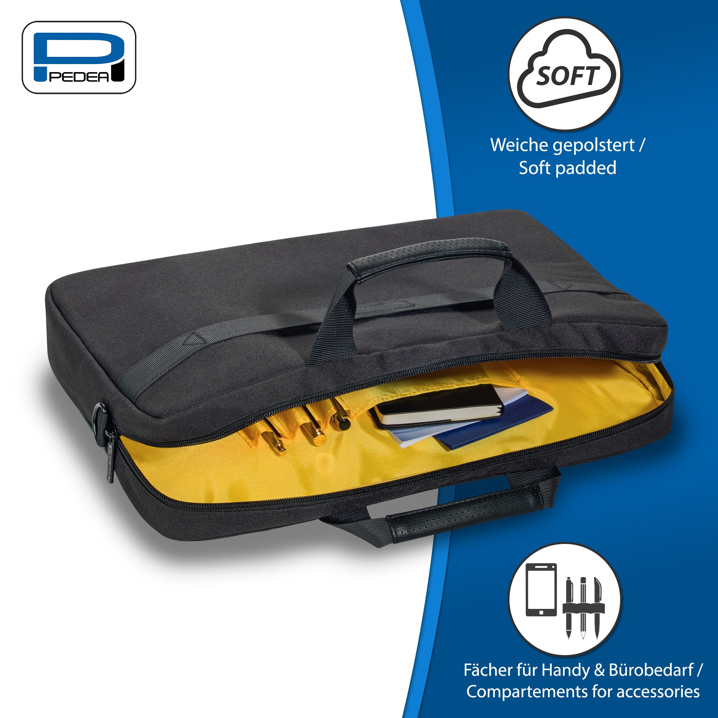 PEDEA Laptoptasche LIFESTYLE (15,6 Zoll (39,6 cm), dicke Polsterung, wasserabweisenden Materialien, einfache Handhabung, lange Reißverschlüsse