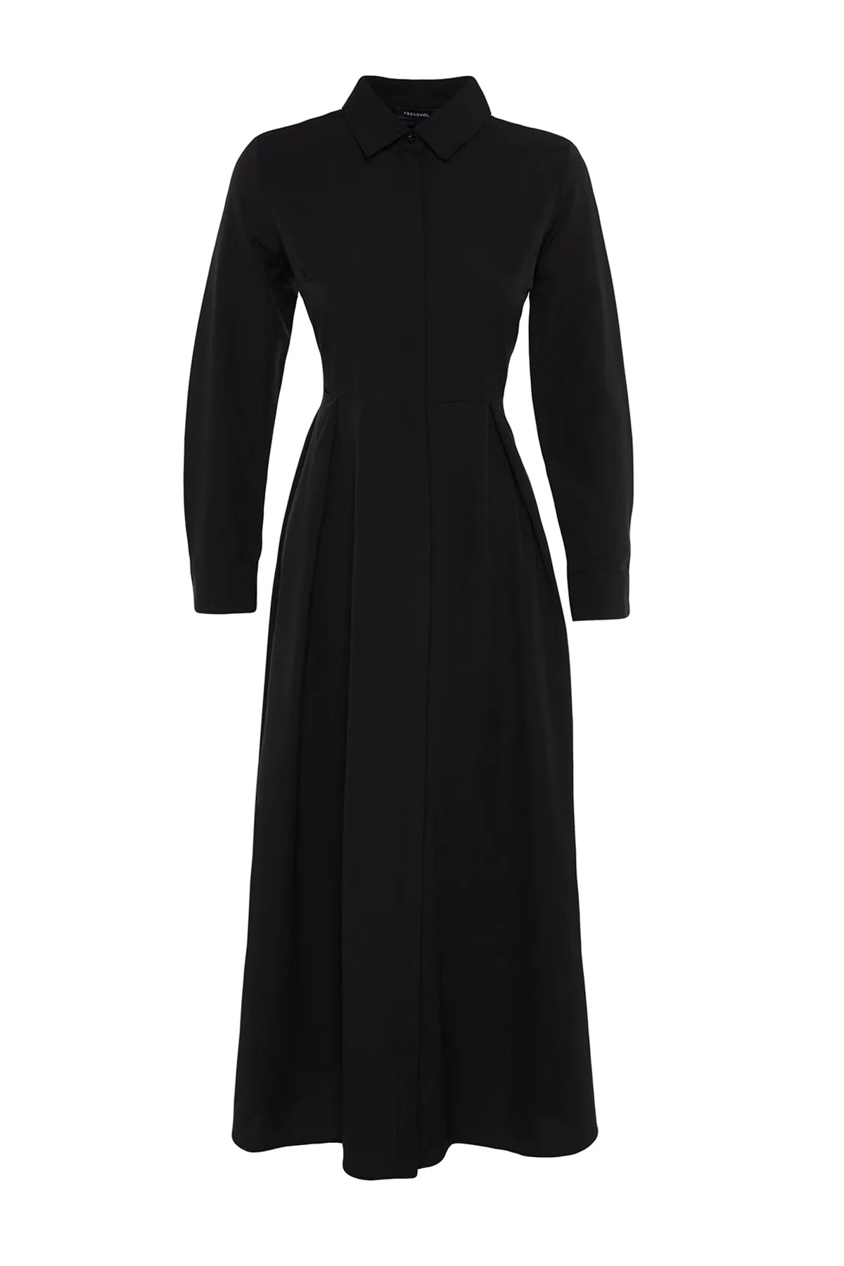 Trendyol Modest  Schwarzes Hemdblusenkleid aus gewebter Baumwolle mit versteckter Knopfleiste und Bindedetail auf der Rückseite TCTSS23EB00082
