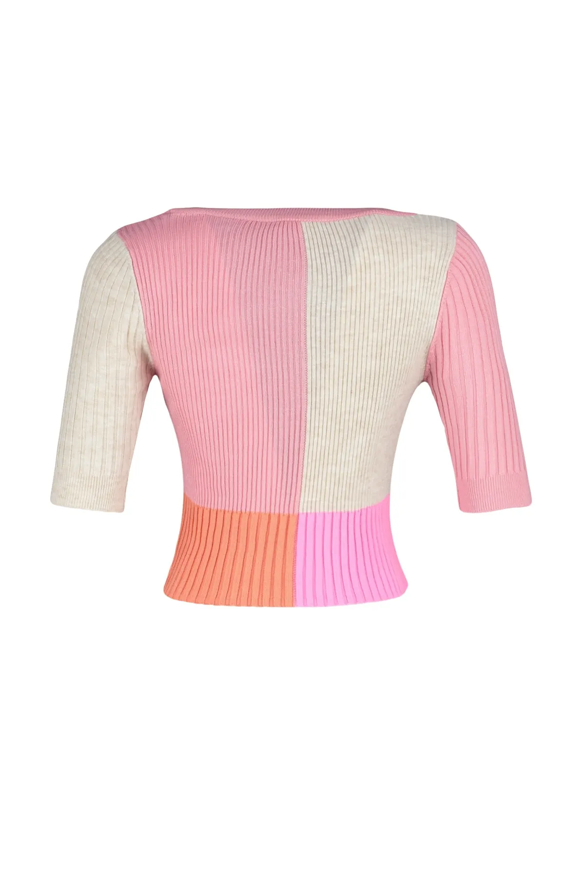 Trendyol Collection  Lachsfarbener, kurzer Strickpullover mit Farbblockdesign TWOSS23KZ00003