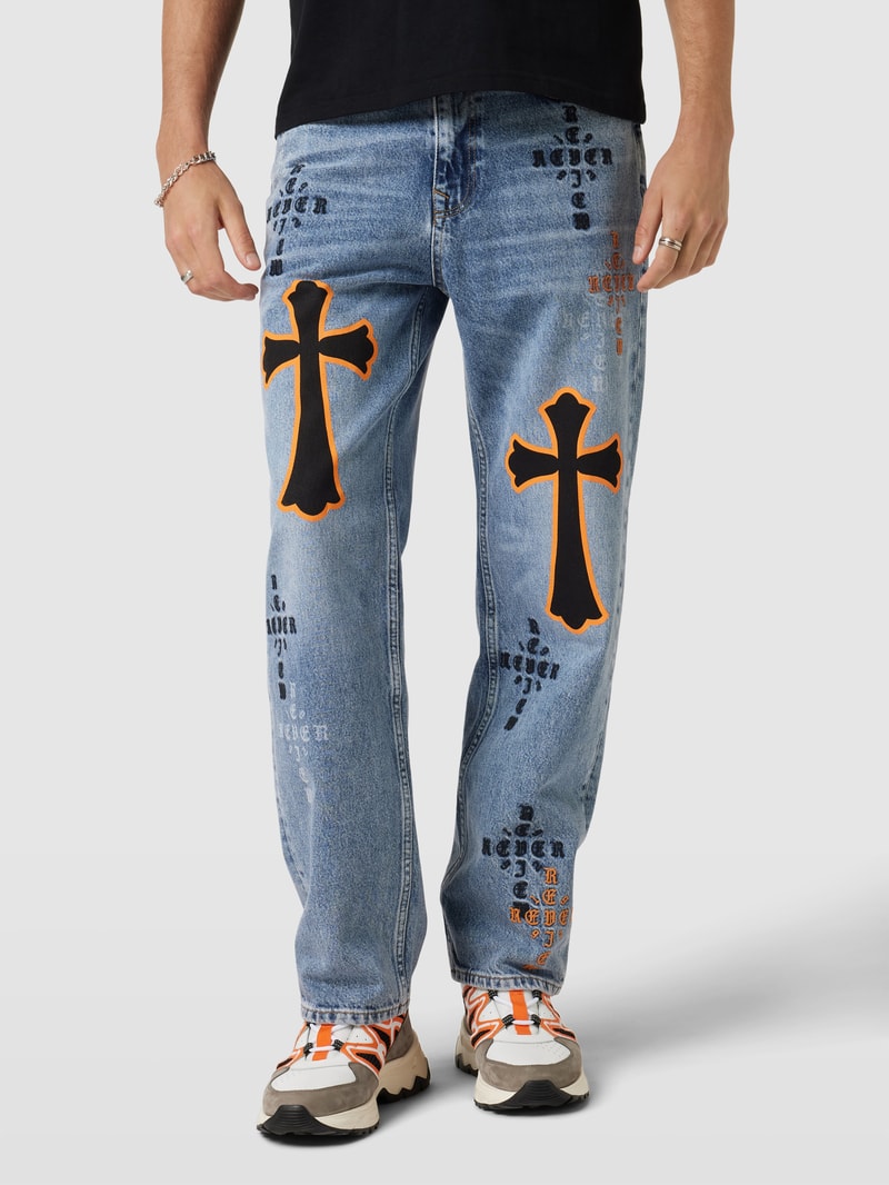 Jeans mit Motiv-Print in blau